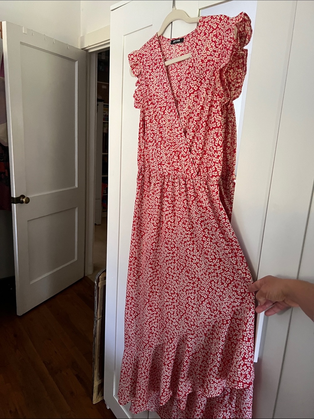 🌻Red Floral V-Neck 1/2 Faux Wrap Drsss